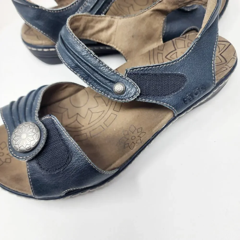 Taos Escape Sandal Women 9 Blue Leather Comfort Low Wedge Medallion ESC-11731 - Picture 9 of 13
